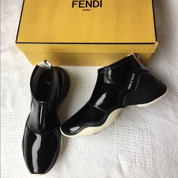 Fendi Shoes - Fendi Ffluid Mid Top Glossy Sneakers Black Womens 9 US 39 EU New In Box Auth